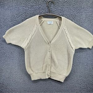 Vtg United Colors Of Benetton Short Sleeve Cardigan Med Beige Cottagecore Comfy